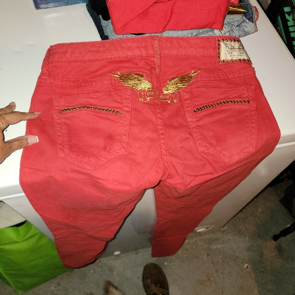 Robins Women's Jeans with Red AND Gold Embellishments